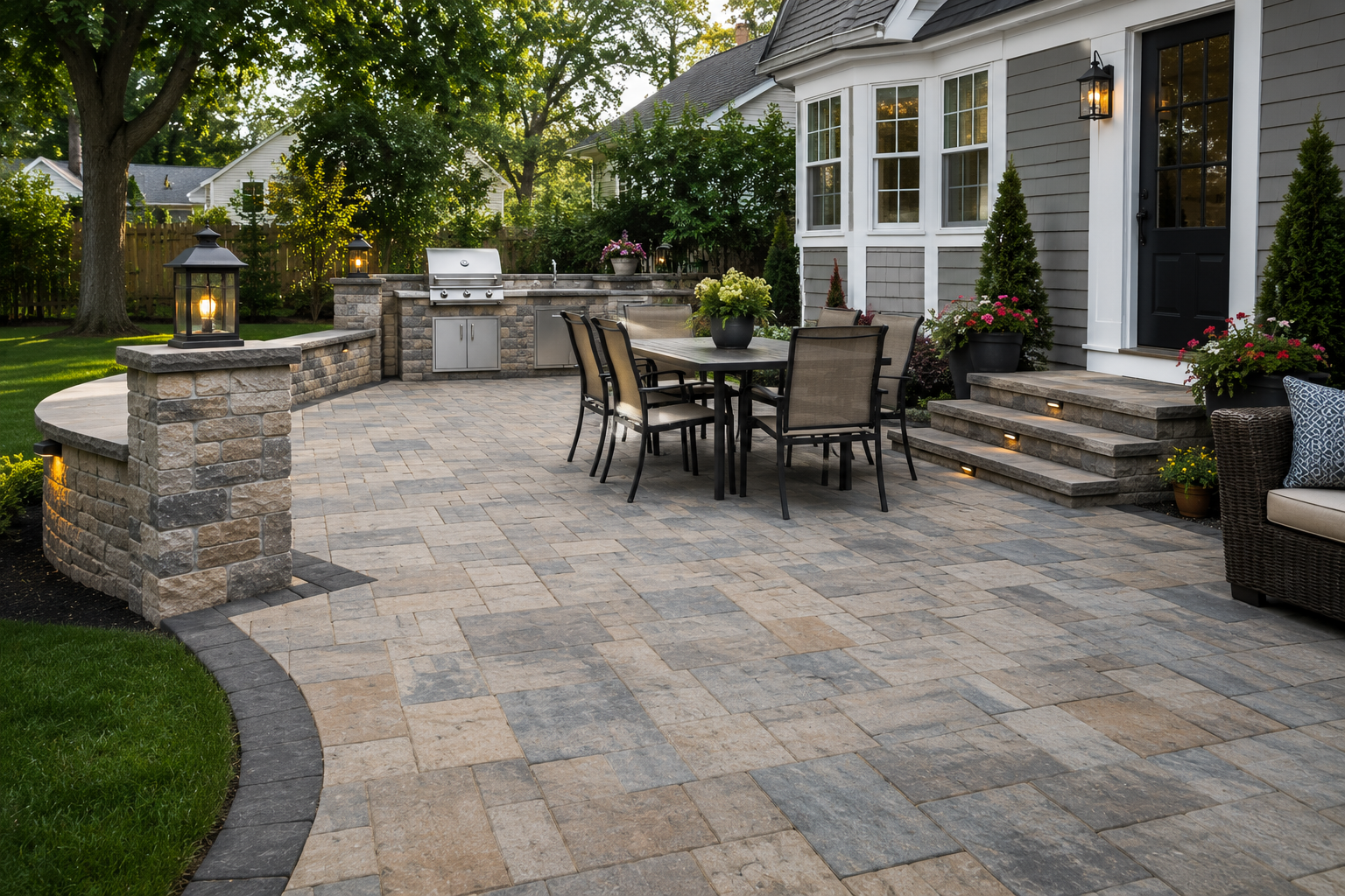 Custom stone and paver patio by Eagle HS Improvement