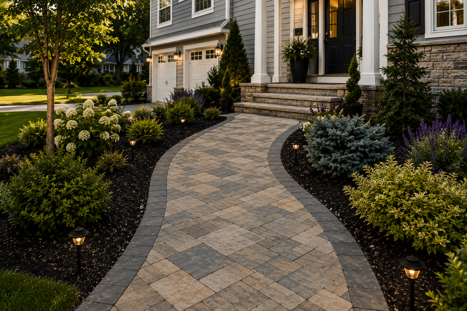 Stone and paver walkway by Eagle HS Improvement