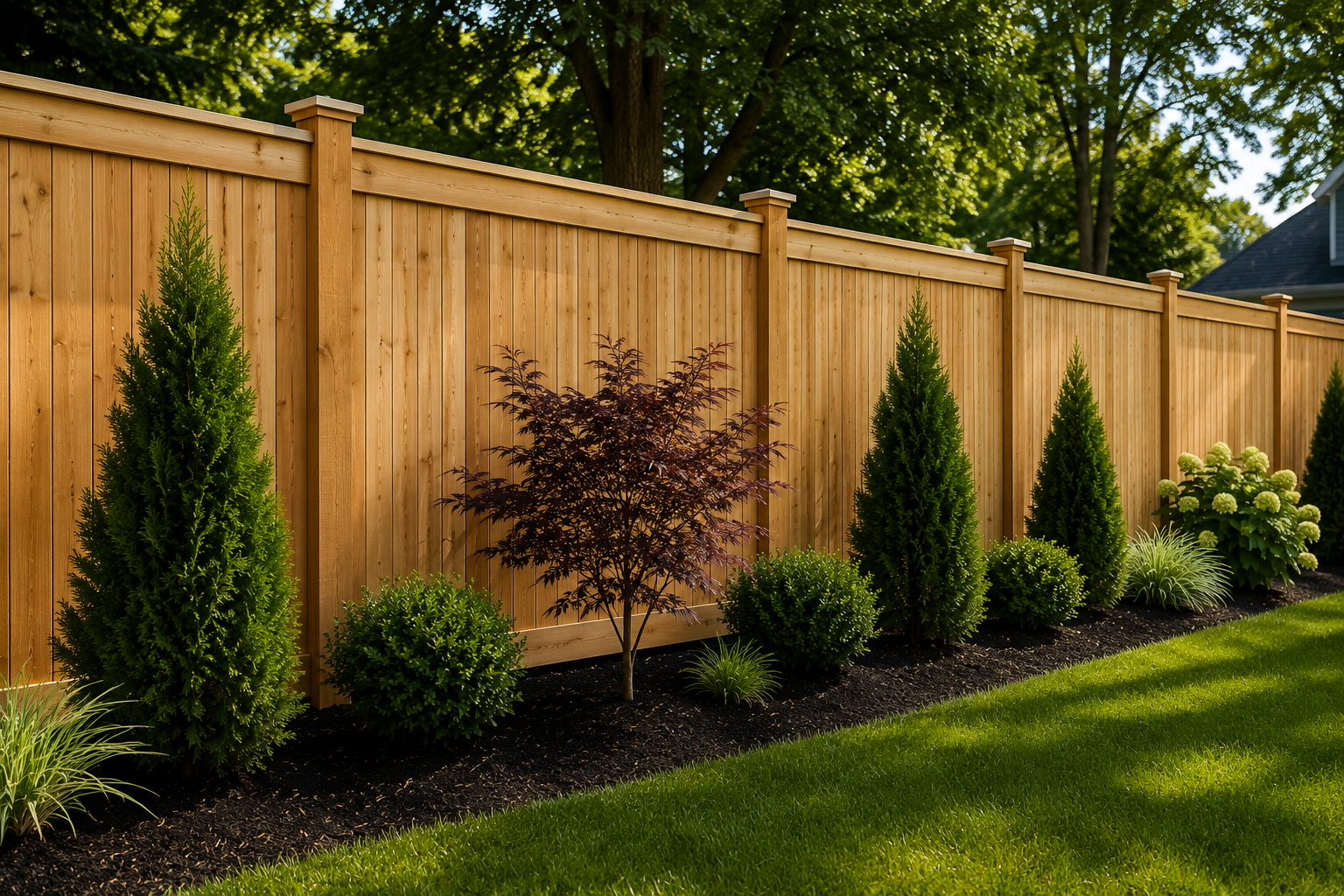 Wood privacy fence installation by Eagle HS Improvement